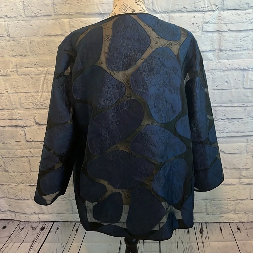 Chico’s Travelers Open Jacket Giraffe Abstract Print Organza Jacquard Sheer XL